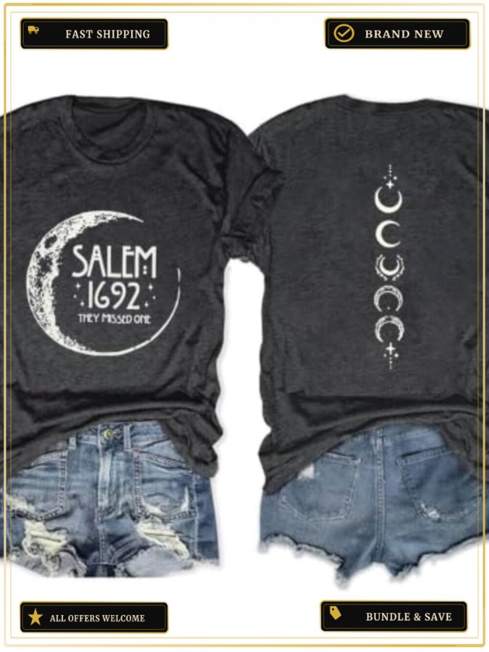 Witch Halloween T-Shirt Salem 1692 Spooky Tee Short Sleeve Crew Neck